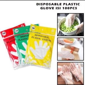 sarung tangan plastik bening 1pack isi 100 plastik gloves