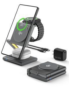 4 in 1 Dual Phone Wireless Charger Stand Magnetic Foldable Fast Charging Station Dock for Galaxy S25 Galaxy Watch