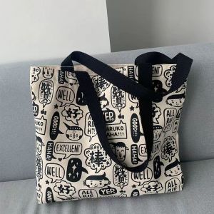 Womens canvas bag 2023 New ins Eco-friendly Korean-style versatile tote shoulder bag with large capacity for students