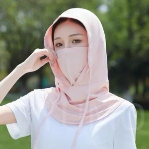 Balaclava Hoodie Hat Headscarf Full Face Mask Ice Silk Sunscreen Cap UV Resistant Outdoor Hat
