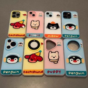 Phone Case For Samsung A04S A14 A15 A16 A17 A23 A24 A26 A32 A36 A53 A54 A55 A56 Casing Samsung A02S A03S A03 A04E A04 A05 A05S A06 A07 A12 A125 A13 A13LIE M02S M04 M13 M05 M14 M12 M23 Penguin Puppy 2 in1 Jelly Can Place Cards TPU Soft Case Cover GDK014A
