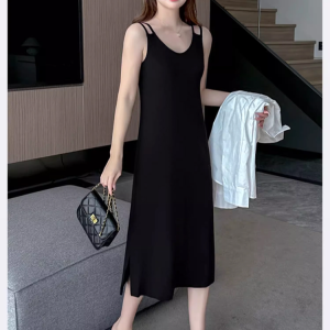 Double Strap Slimming Sundress Women Trendy Dress Spaghetti Strap Sleeveless Backless Summer Dress Casual Daily Outfit Dress