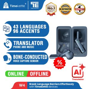 Timekettle W4 AI Interpreter Earbuds | Official SG 1 Year Warranty | Smart Cross-Language Translation Device | Supports 43 Languages & 96 Accents