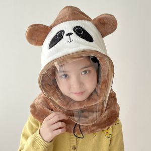 UNIITY Windproof Kids Integrated Cap Scarf Cartoon Ear Protection Hooded Anti-Fog Hat Fashion Plush Thicken Snow Caps Outdoor