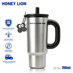 Aesthetic 700ML Thermal Flask with Sanitary Straw - 316 Stainless Steel Vacuum Tumbler - BPA-Free Spill-Proof Travel Bottle for Women- HoneyLion