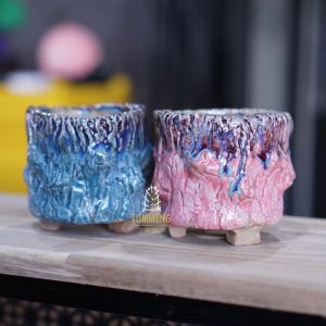 กระถางดินเผาเคลือบสีเซรามิคแฮนเมคทรงถ้วย Ceramic Handmade(1 ชิ้น)