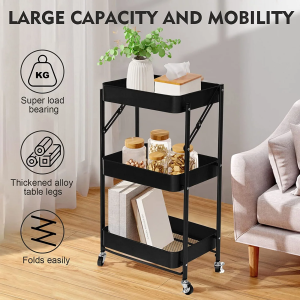 Nicedeal 3 Tier Foldable Storage Trolley Multi-purpose Rolling Cart Home Organiser
