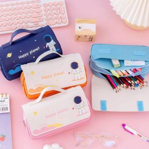 Happy Planet Cartoon Large Capacity School Student Pencil Case Stationery Bag Kotak Pensel I