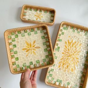 GAOSU ทอมือ ตะกร้าหวายประกบ หวายสานทอ สีสันสดใส ตะกร้าสานผลไม้ อเนกประสงค์อเนกประสงค์ ตกแต่งด้วยการตกแต่ง ถาดเปลือกหวาย ห้องรับประทานอาหาร