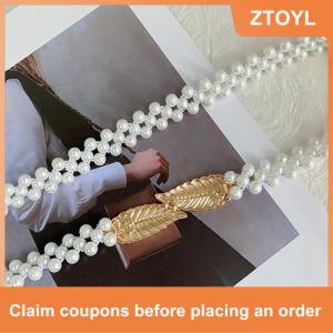 【ZTOYL】 Women Pearl Waist Chain Pearl Inlaid Diamond Elastic Belt With Waist Decoration Thin Belt Beaded Elastic Belt