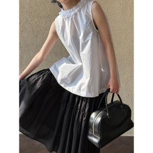 2026 Summer Women French Petal Collar Ruffle Sleeveless Blouse Two‑Way Wear Casual Top