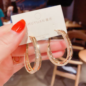Frascati Multilayer Oval Gold Hoop Earrings For Women Korean Fashion Jewelry Girls