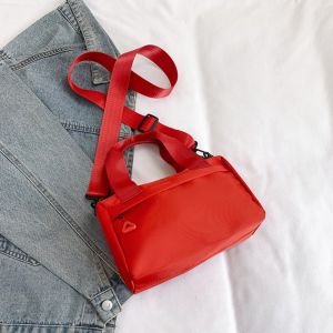 DENIFFY สีทึบทึบ กระเป๋าผ้าใบสะพายข้าง อุปกรณ์อเนกประสงค์ ซิปมีซิป กระเป๋าสี่เหลี่ยมเล็ก ลำลองแบบสบายๆ กระเป๋าโท้ท กระเป๋าสะพายไหล่ไนลอน สำหรับผู้หญิง