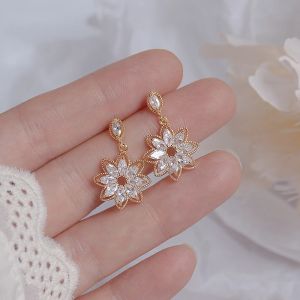 14K Real Gold Dainty Korean Flower Earrings for Women: A Guide to Bling AAA Zirconia Hollow Lace Stud Earrings