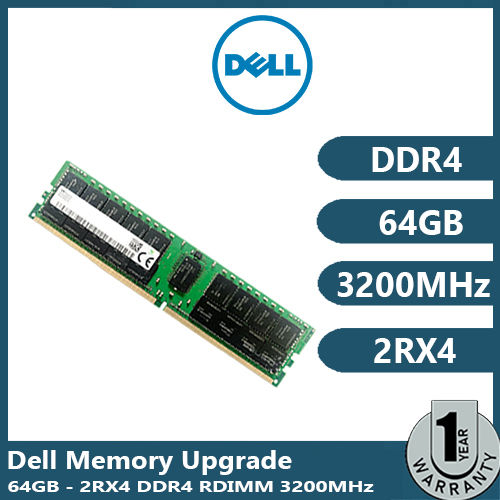 Dell Memory Upgrade Memory module│64GB│2RX4 DDR4 RDIMM 3200MHz (Cascade  Lake, Ice Lake AMD CPU only) Dual rank, registered System specific│For