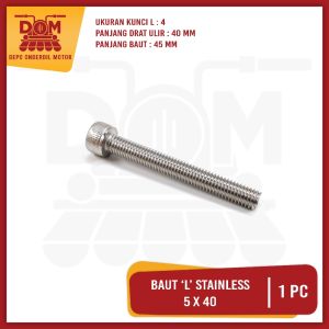 Baut L Stainless 5 X 40 Harga Per Pcs (PSP) Baud Stanlis Baut 8 Kunci L 4mm Panjang 40 mm