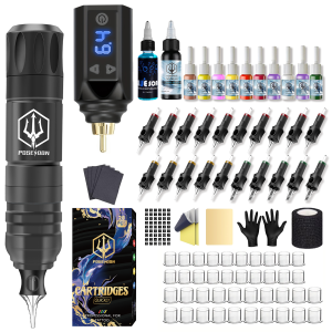 Poseidon bút Tattoo Kit-Máy xăm với 20PCS Hộp mực kim xăm và cung cấp điện không dây phụ kiện xăm hình và dụng cụ xăm cho nghệ sĩ