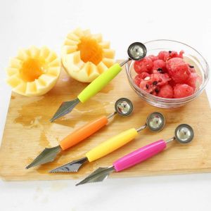 HOME BEST 1pc Fruit Ball Carving Melon Baller with Fruit Carving Dual-purpose Ice Cream Double Head Stainless Steel Fruit Ball Spoon Carving Bola Buah Ukiran Aiskrim FZ1-0113