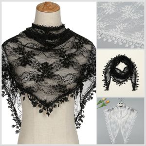 FSDRD Colorful Lace Scarf with Tassel Sun Protection Flower Triangle Headband Elegant Turban Printed Wraps Girls