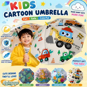Aoduoyaya Kids Umbrella Cute Cartoon Waterproof Sunscreen Rain & Sun Umbrella with Long Handle for Boys and Girls