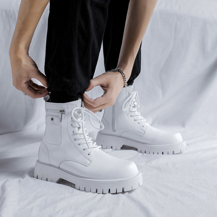 Leather Boots Men's White Chelsea Ankle Boots White Mens