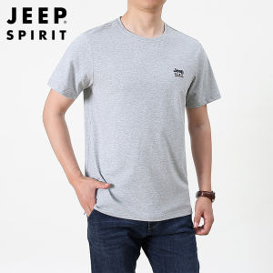 JEEP SPIRIT Mens Round Neck T-shirt Short Sleeve New Casual T-shirt Loose Solid Color Top Large Size