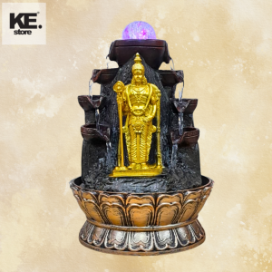 Golden Murugan Cascading Water Fountain with LED Crystal Sphere
