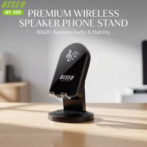 BISEN BY-309 Premium Smart Induction Speaker Phone Stand Automatic Sound Amplifier Bluetooth-compatible 360° Rotating Desktop Holder RGB Atmosphere Light Rechargeable Bracket for All Mobile Phones Tablet Black White