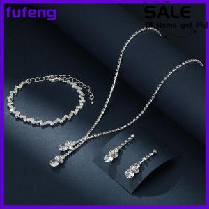 fufeng 3Pcs Thời Trang Phụ Nữ Của Trang Sức Set Với Zircon Bông Tai Dây Chuyền Vòng Đeo Tay Trang Trí Đám Cưới