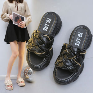 Chain Woman Slippers Summer 7cm Thick Soled Casual Slipper Non Slip House Flip Flop