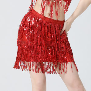 Qsuccua Sequins tassel dance dress dance performance dress tassel skirt festival stage performance dress Latin dance dress