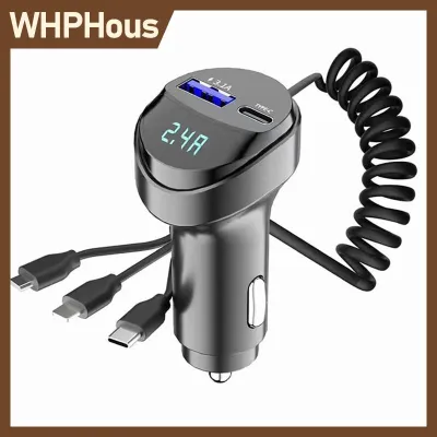 WHPHous 2 Cổng USB Nhanh Chóng Xe Điện Thoại Sạc 3.1A Điện Áp Hiển Thị Xe 3in1 USB Có Thể Thu Vào Sạc Cáp Cho Xe Tải Ô Tô Xe