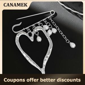 【 CANAMEK 】 Creative Beaded Heart Shaped Tassel Metal Brooches Adjusting The Pant Legs Belt Safety Pin Versatile Clothing Decor