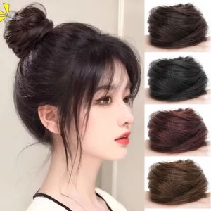 YSUNNY ผมปลอมปลอม ขนมปังผมสังเคราะห์ วิกผม scrunchie สายรัดยางยืด ผมมวยยุ่ง อุปกรณ์เสริมผม อัพโด ขนมปังผมตรง สำหรับผู้หญิง