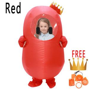 Mùa Thu Kẻ Trang Phục Bơm Hơi Phù Hợp Cho Trẻ Em Người Lớn Bé Trai Gái Nam Nữ Cosplay Halloween Carnival Stumble Guy Jelly Bean Linh Vật màu Đỏ