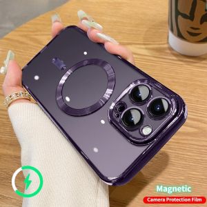 Mạ sang trọng Gradient Long Lanh sạc không dây Ốp điện thoại cho Iphone 14 13 12 11 15 Pro Max 14 15 Cộng Với Trong Suốt Mềm Bìa Với tấm dán bảo vệ ống kính Bảo Vệ