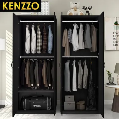 [FREE INSTALLATION] KENZZO : Multifunctional 2 Door 5 tier small corner wardrobe with Hanging rod & adjustable shelves