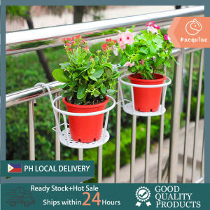 1Pc Balcony Hanging Plant Racks Fence Balcony Iron Round Flower Pot Rack Railing Fence Outdoor Balcony Bonsai Stand Decoration