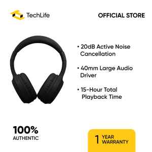 TechLife Wireless Headphones | 20dB Active Noise Cancellation / 40mm Large Audio Driver | 15- Hour Total Playback Time