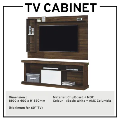 TV Cabinet With Feature Wall TV Mounting Cabinet Media Storage Cabinet TV Rack TV Console Hanging TV Feature Wall 180cm
