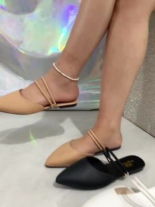 Soft Leather Slip-On Dual-Use Sandals 2026 Summer New Large Size Closed-Toe Half-Slippers WomenS Casual Flat Sandals