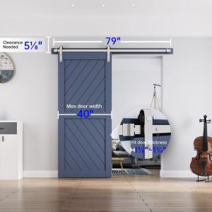 5FT-10FT Stainless Steel Glass Sliding Barn Door Hardware Kit Single Door J-Shape Track Kit