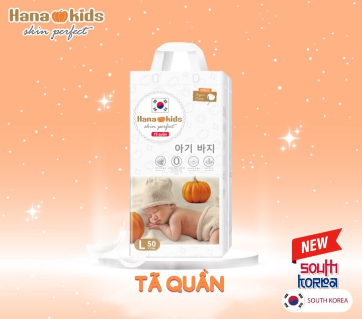 Tã quần Hana kids công nghệ Hàn quốc (50 miếng), bỉm hữu cơ, chống hăm cho bé, mỏng, mềm, thấm hút siêu khô thoáng