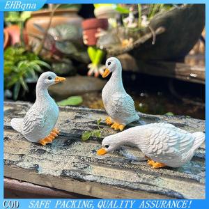 COD 3 cái dễ thương màu trắng vịt thủy canh hoa sen Nồi Retro nhựa Tượng điêu khắc ngoài trời cho nhà văn phòng bàn vườn bàn trang trí nội thất trang trí