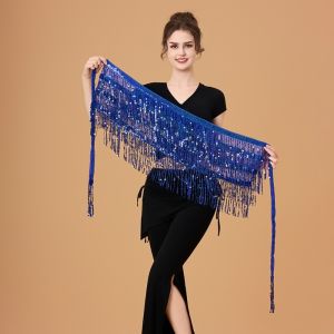 JOANNAUK Shiny Belly Dance Belt 4-Row Metallic Sequin Hipscarf Fringe Hipwrap Adjustable Dance Wrap-skirt Halloween
