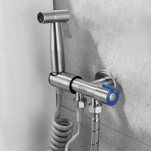 Homeneeds 1 Set Bidet Jet Shower Toilet + Selang 150 Cm + Kran Bahan Stainless FXQ-109-Silver+G-35-Abu+JS-123