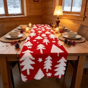 AMELY Soft Christmas Tree Print Table Runner Rectangular Festival Christmas Tablecloth Practical Reusable Holiday Table Flat Winter