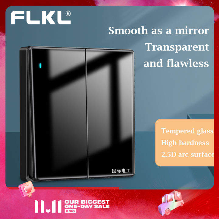 Flkl 【tempered glass】switch socket gray/black Modern smart home wall
