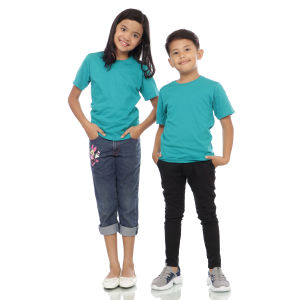 Kaos Polos Anak Oneck Lengan Pendek Bahan Katun Combed 30s Warna Hijau Tosca
