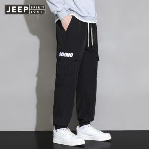 JEEP SPIRIT ชุดกางเกงลำลองผู้ชายกางเกงขายาวลำลองมีกระเป๋าหลายกระเป๋าทนทานต่อการฉีกขาดใส่เล่นกีฬากลางแจ้งฤดูใบไม้ผลิและฤดูใบไม้ร่วง